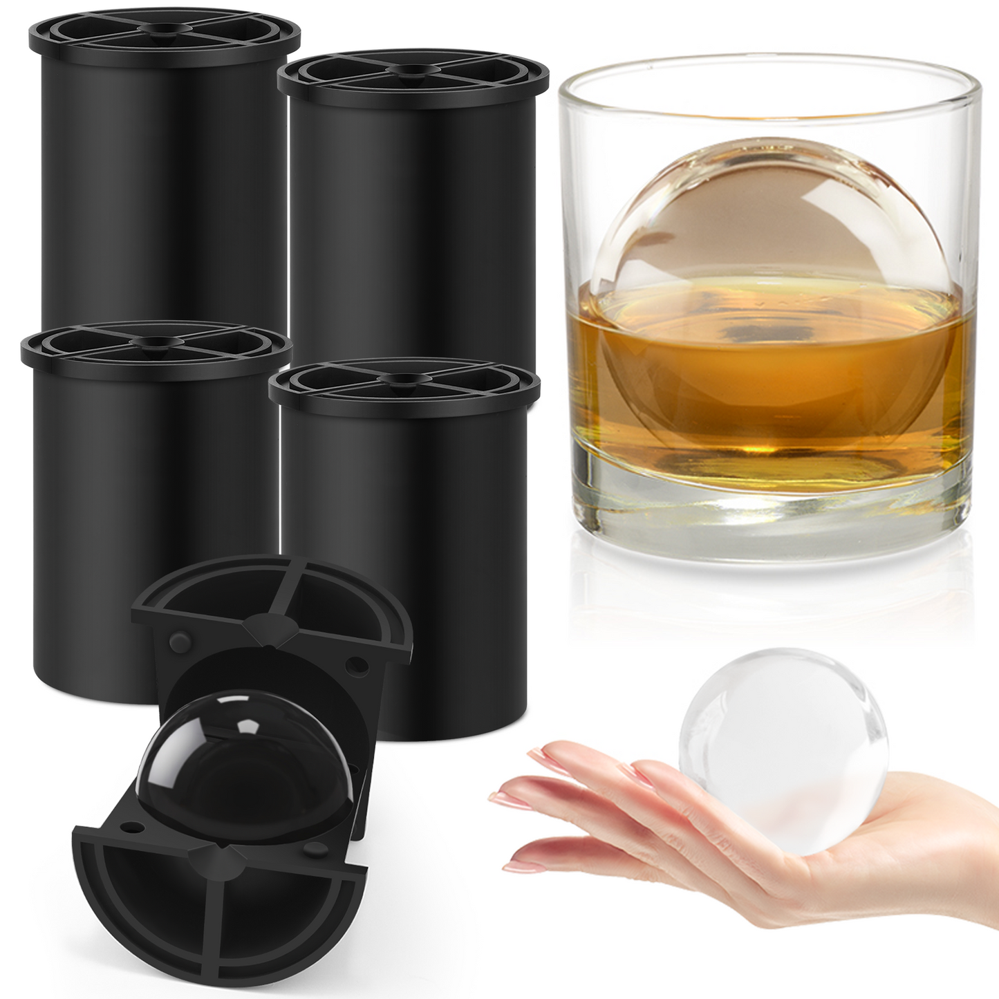 Patented Clear Ice Cube Maker, 2.5" Stainless Steel Ice Ball Maker Mold for Whiskey & Cocktails, Non-BPA Premium Silicone Ice Cube Molds, Easy-Release Sphere Ice Maker, Bourbon Gifts for Men(Black))