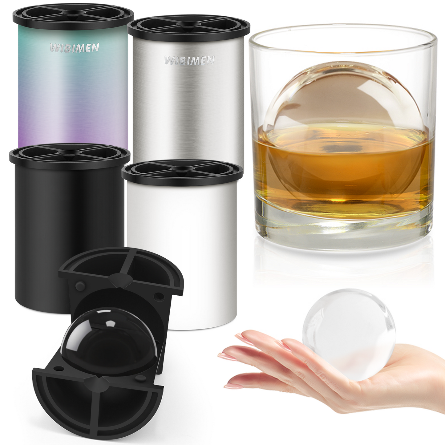 Patented 4Pack Large Clear Ice Cube Molds, Ice Ball Maker Mold for Whiskey Lover, 2.5" Stainless Steel Ice Maker, Non-bpa & Easy-release Old Fashioned Ice Cube Mold