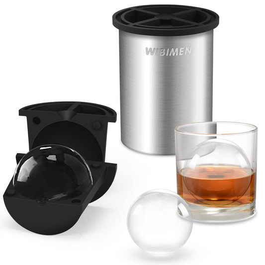 Patented Clear Ice Cube Maker - 2.5" Ball - Stainless Steel - Compact Design - for Whiskey, Cocktail, Bourbon