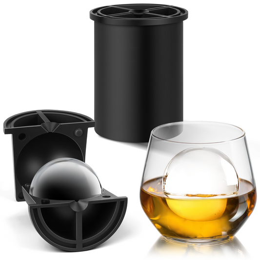 Patented Clear Ice Cube Maker, 2.5" Stainless Steel Ice Ball Maker Mold for Whiskey & Cocktails, Non-BPA Premium Silicone Ice Cube Molds, Easy-Release Sphere Ice Maker, Bourbon Gifts for Men(Black))