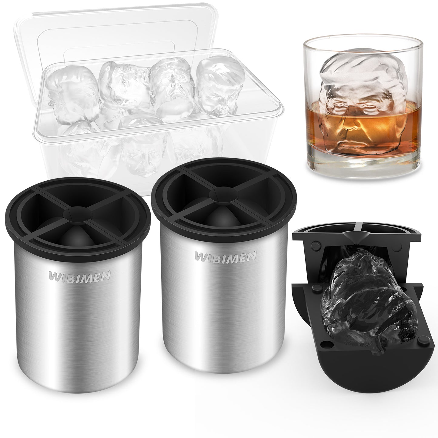 Patented Clear Ice Cube Maker, Funny Face 2" Stainless Steel Ice Maker for Old Fashioned Whiskey lover, Bourbon, Whiskey, Cocktail Gifts for Men on Birthday or Holiday