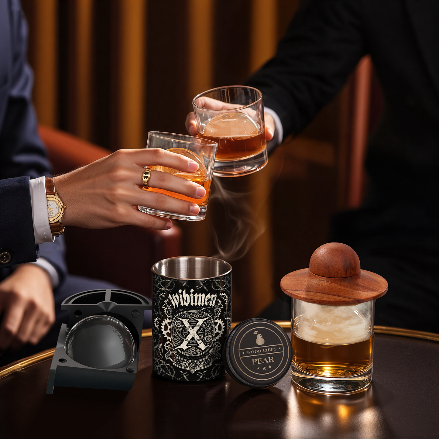 WIBIMEN Whiskey Ice Cubes Mold Set for Men, Dad, Husband, Men’s Gifts Set with Whiskey Glass, Clear Ice Cube Maker, and Greeting Card, Bourbon Gifts for Men,Old Fashioned Glass Set for Father