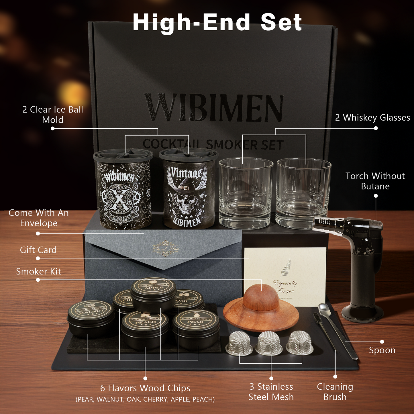 WIBIMEN Whiskey Ice Cubes Mold Set for Men, Dad, Husband, Men’s Gifts Set with Whiskey Glass, Clear Ice Cube Maker, and Greeting Card, Bourbon Gifts for Men,Old Fashioned Glass Set for Father