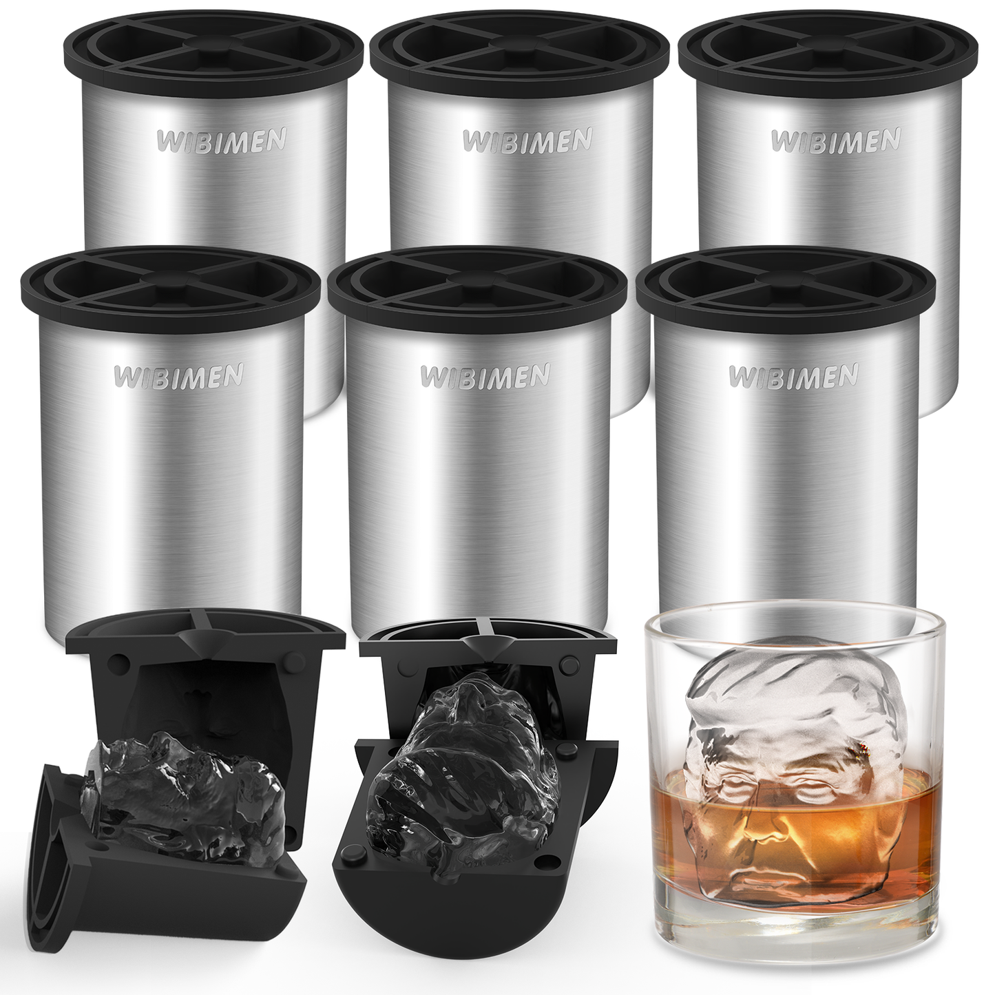 Patented Clear Ice Cube Maker, Funny Face 2" Stainless Steel Ice Maker for Old Fashioned Whiskey lover, Bourbon, Whiskey, Cocktail Gifts for Men on Birthday or Holiday