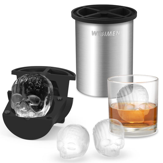 Patented Clear Ice Cube Maker - 2" Skull - Stainless Steel Clear Ice Maker - Compact Design - for Old Fashioned Whiskey Gifts, Cocktail, Bourbon