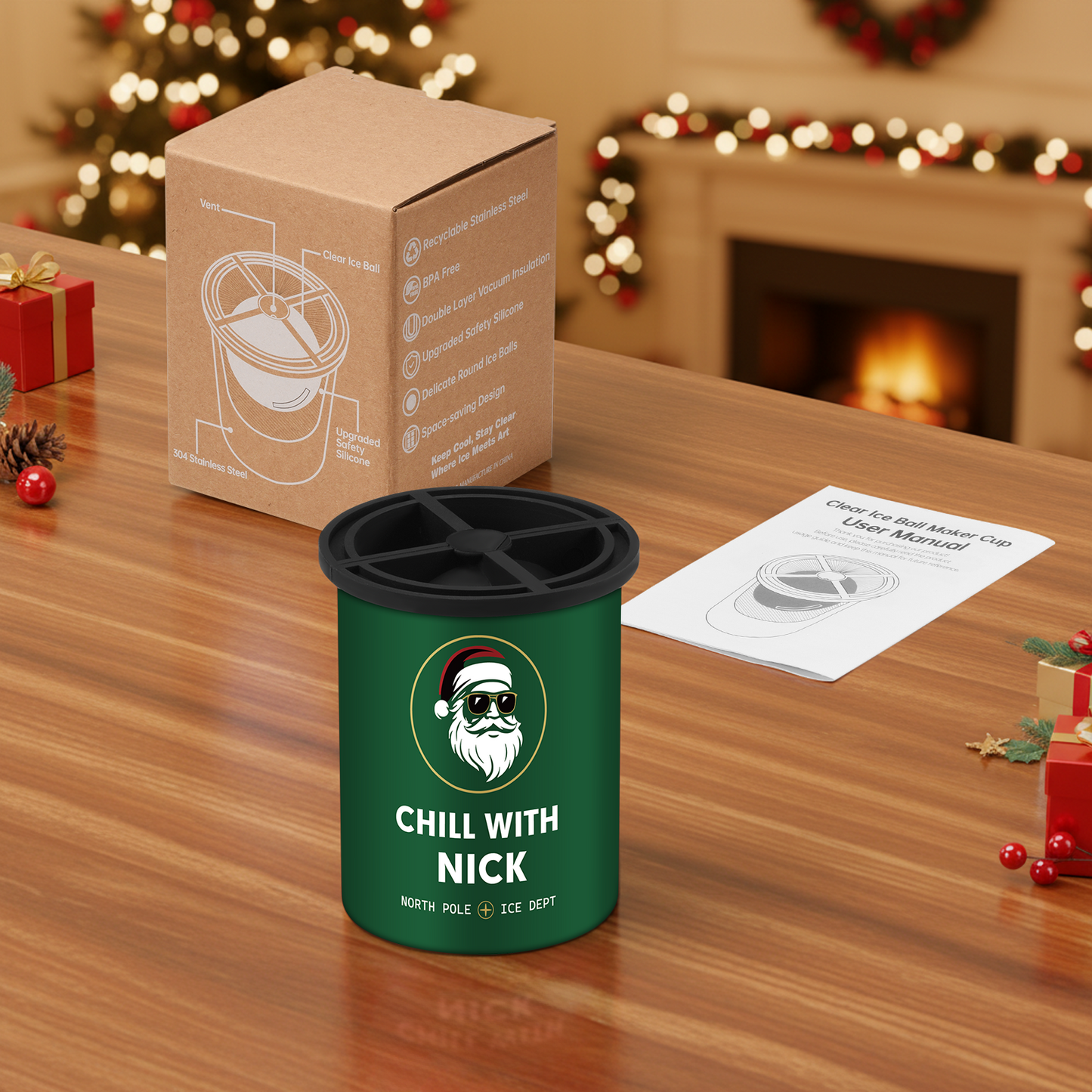 Clear Ice Cube Maker - 2.5" Ball - Chill Santa - WIBIMEN