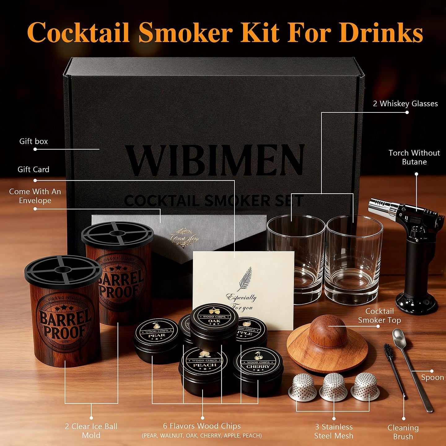 WIBIMEN whiskey smoker kit contents and accessories