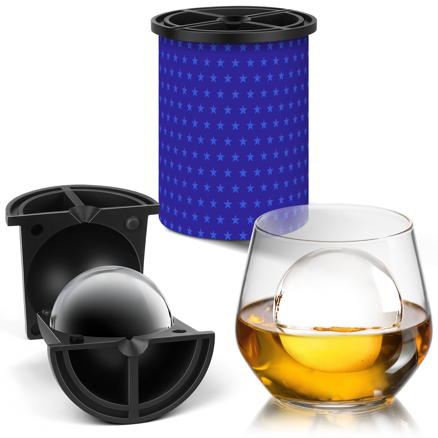 Patented Multi-style Clear Ice Cube Maker - 2.5" Ball - Stainless Steel - Compact Design - for Whiskey, Cocktail, Bourbon