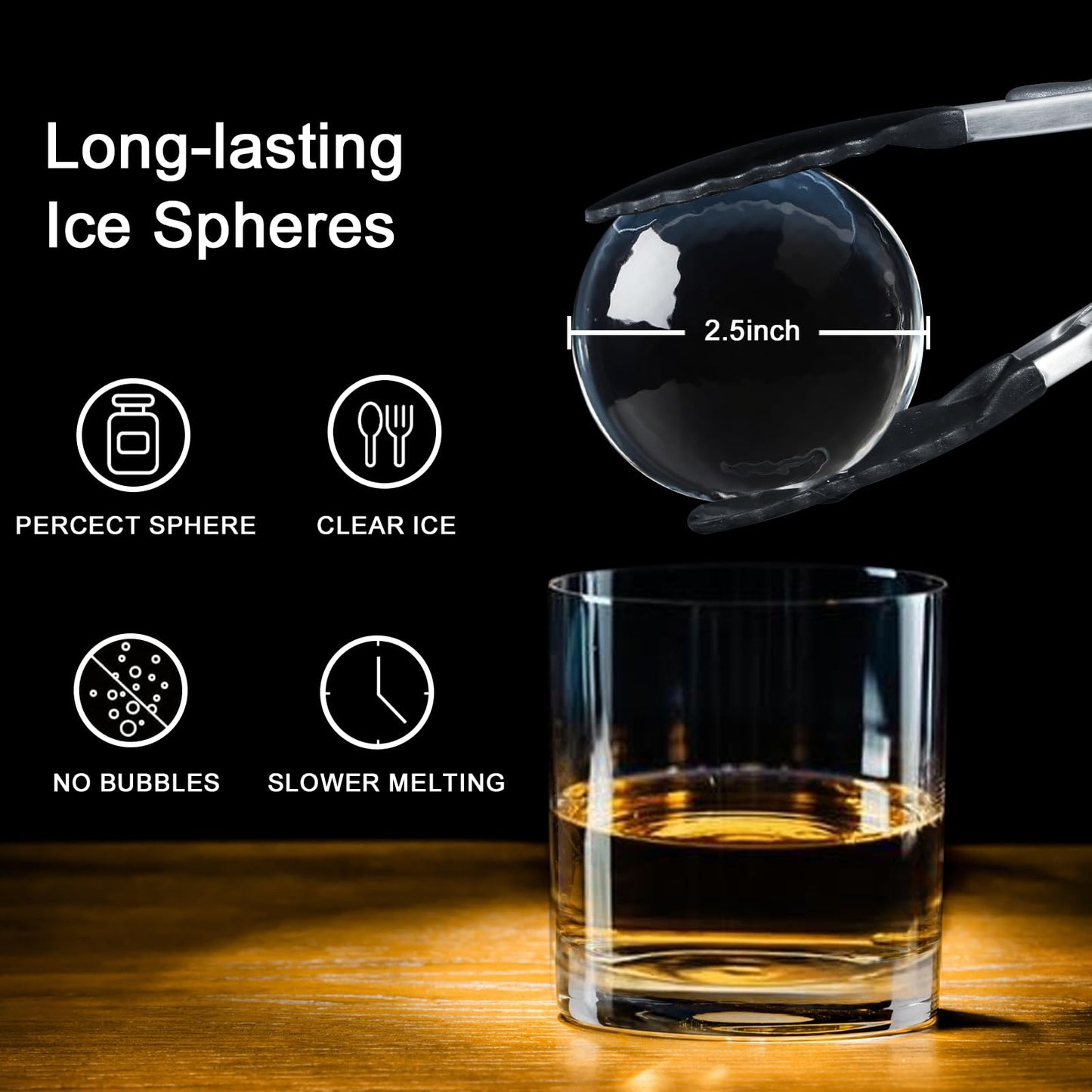 Patented Clear Ice Cube Maker, 2.5 Inch Stainless Steel Crystal Large Clear Ice Ball Maker, Silicone Ice Cube Mold for Cocktails, Drinks & Bourbon, Whiskey Gifts for Men（White）