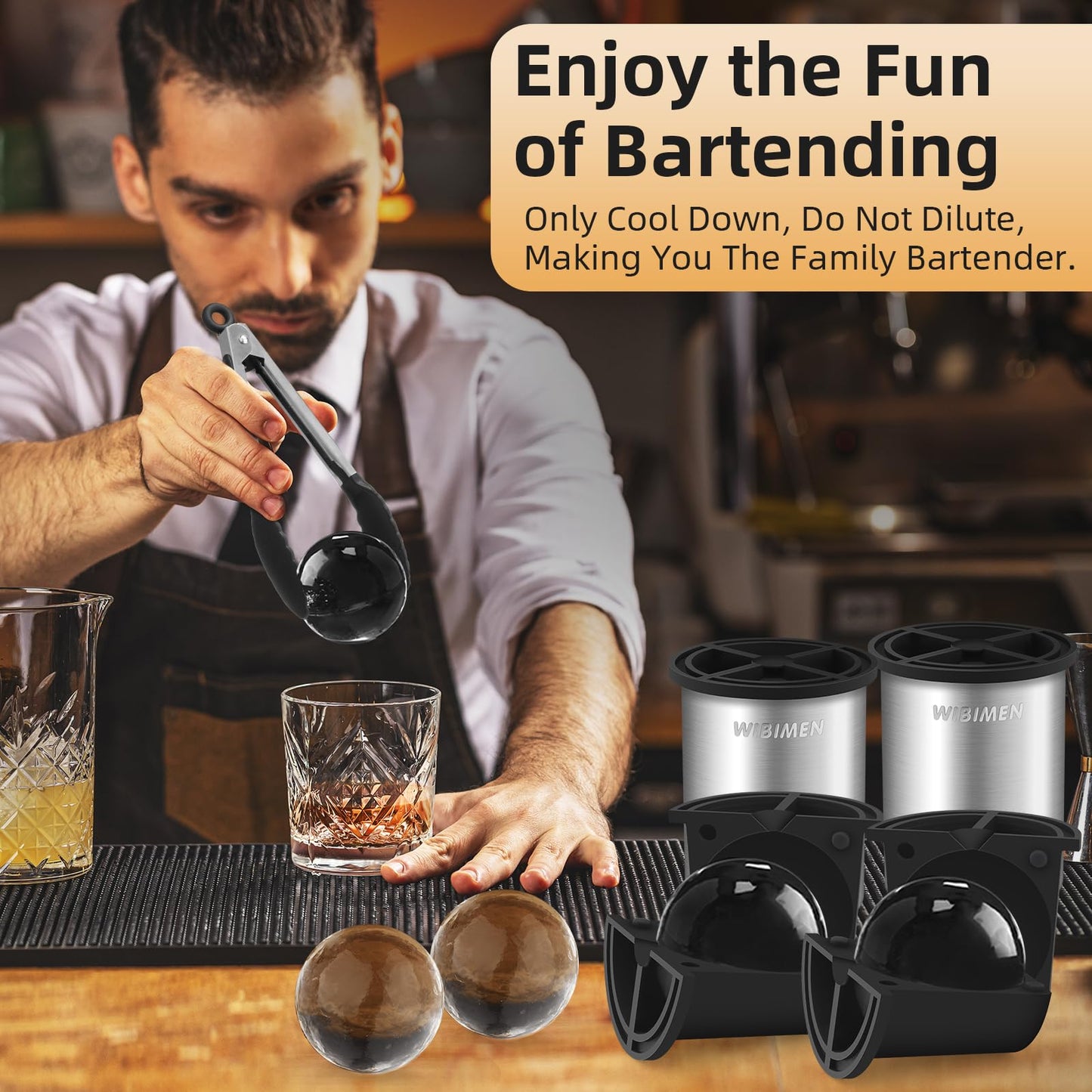 Patented Clear Ice Cube Maker - 2.5" Ball - Stainless Steel - Compact Design - for Whiskey, Cocktail, Bourbon
