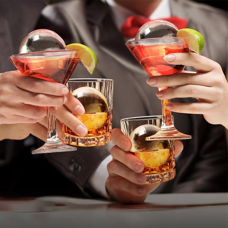 Patented Clear Ice Cube Maker - 2.5" Ball - Stainless Steel - Compact Design - for Whiskey, Cocktail, Bourbon