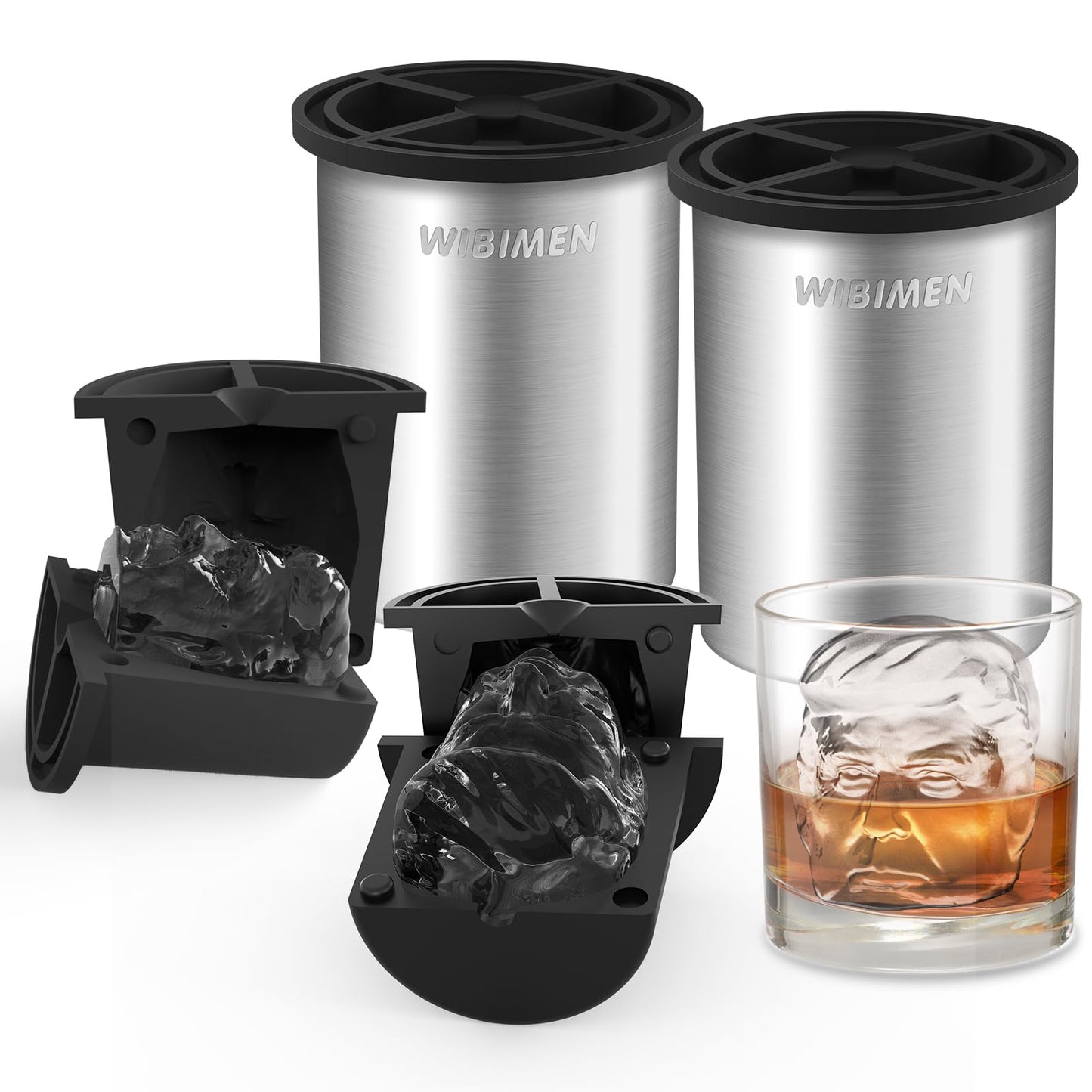 Patented Clear Ice Cube Maker - 2" Skull - Stainless Steel Clear Ice Maker - Compact Design - for Old Fashioned Whiskey Gifts, Cocktail, Bourbon