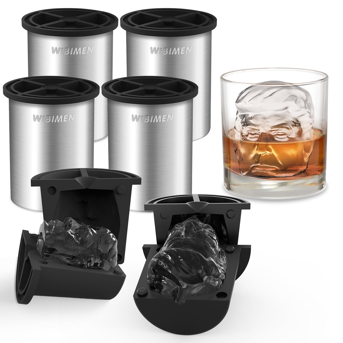 Patented Clear Ice Cube Maker - 2" Skull - Stainless Steel Clear Ice Maker - Compact Design - for Old Fashioned Whiskey Gifts, Cocktail, Bourbon