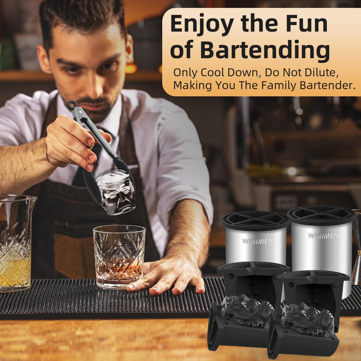 Patented Clear Ice Cube Maker - 2" Skull - Stainless Steel Clear Ice Maker - Compact Design - for Old Fashioned Whiskey Gifts, Cocktail, Bourbon