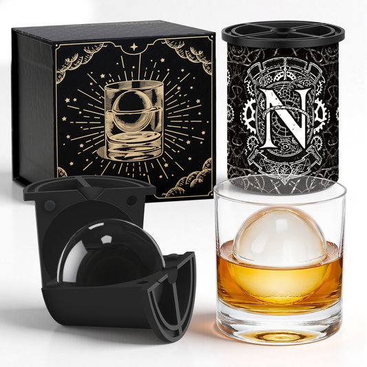 Clear Ice Cube Maker - 2.5" Ball - Initial N Gift Box - WIBIMEN