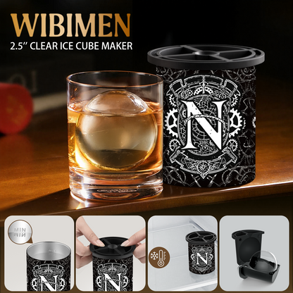 Clear Ice Cube Maker - 2.5" Ball - Initial N Gift Box - WIBIMEN