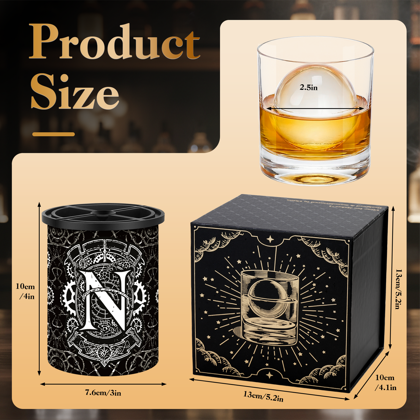 Clear Ice Cube Maker - 2.5" Ball - Initial N Gift Box - WIBIMEN