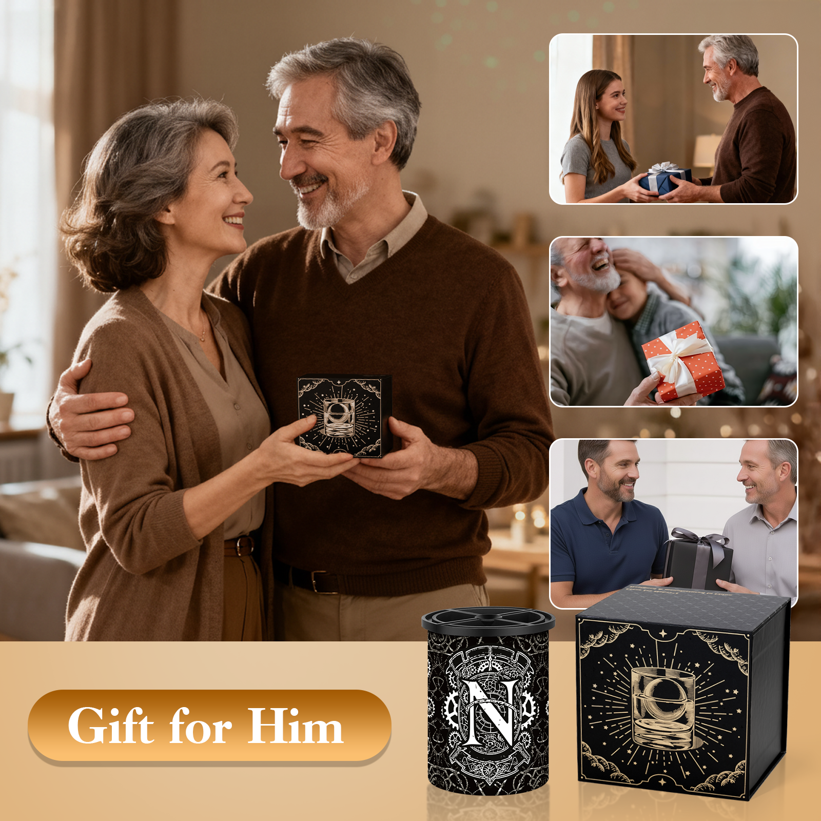 Clear Ice Cube Maker - 2.5" Ball - Initial N Gift Box - WIBIMEN