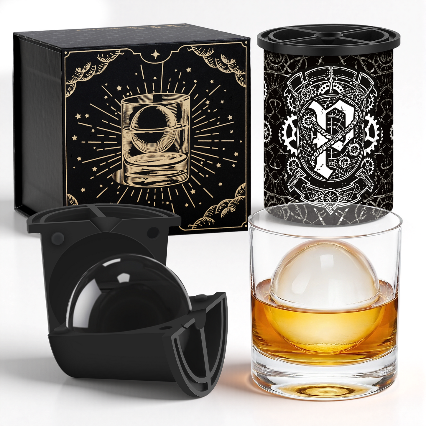 Clear Ice Cube Maker - 2.5" Ball - Initial P Gift Box - WIBIMEN