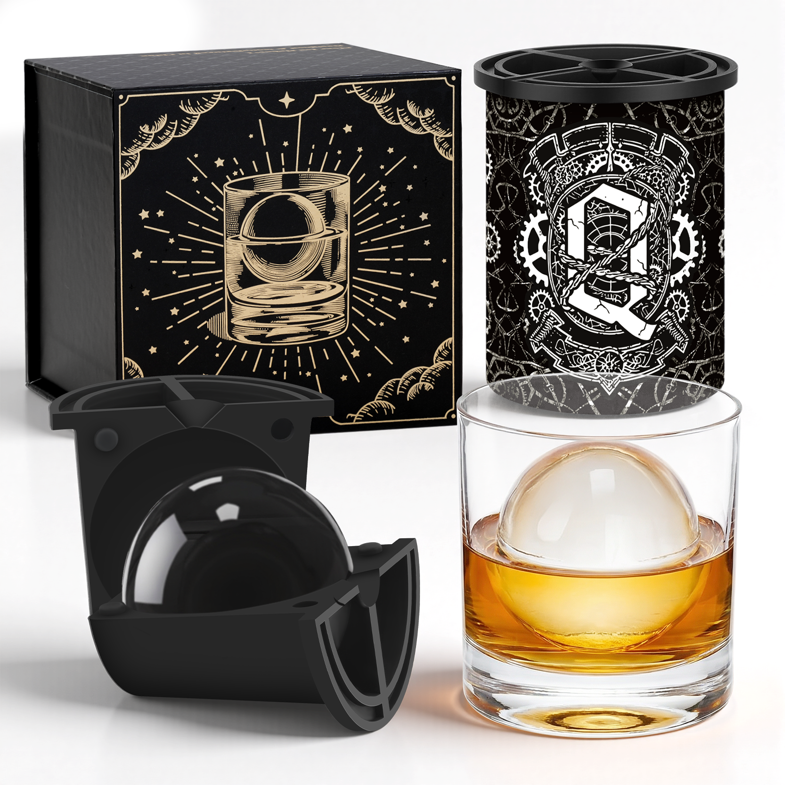 Clear Ice Cube Maker - 2.5" Ball - Initial Q Gift Box - WIBIMEN