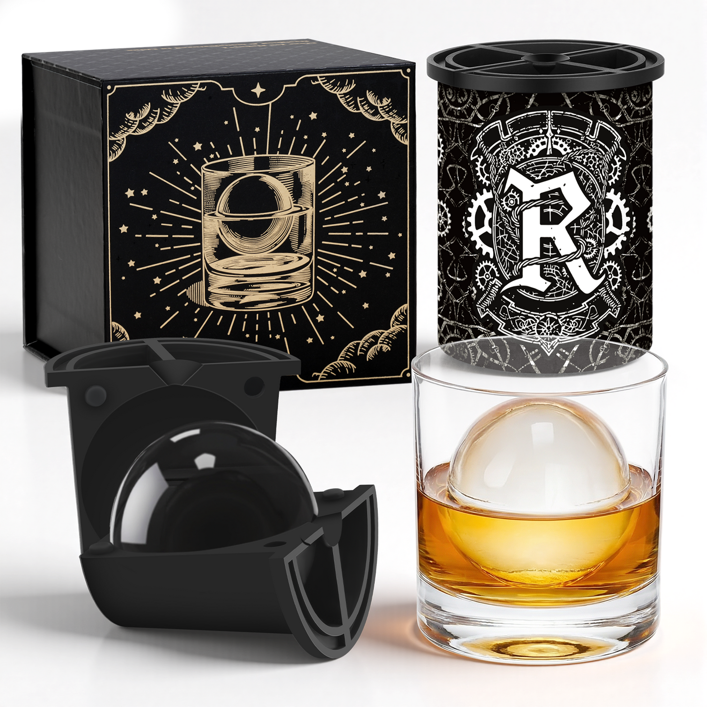 Clear Ice Cube Maker - 2.5" Ball - Initial R Gift Box - WIBIMEN