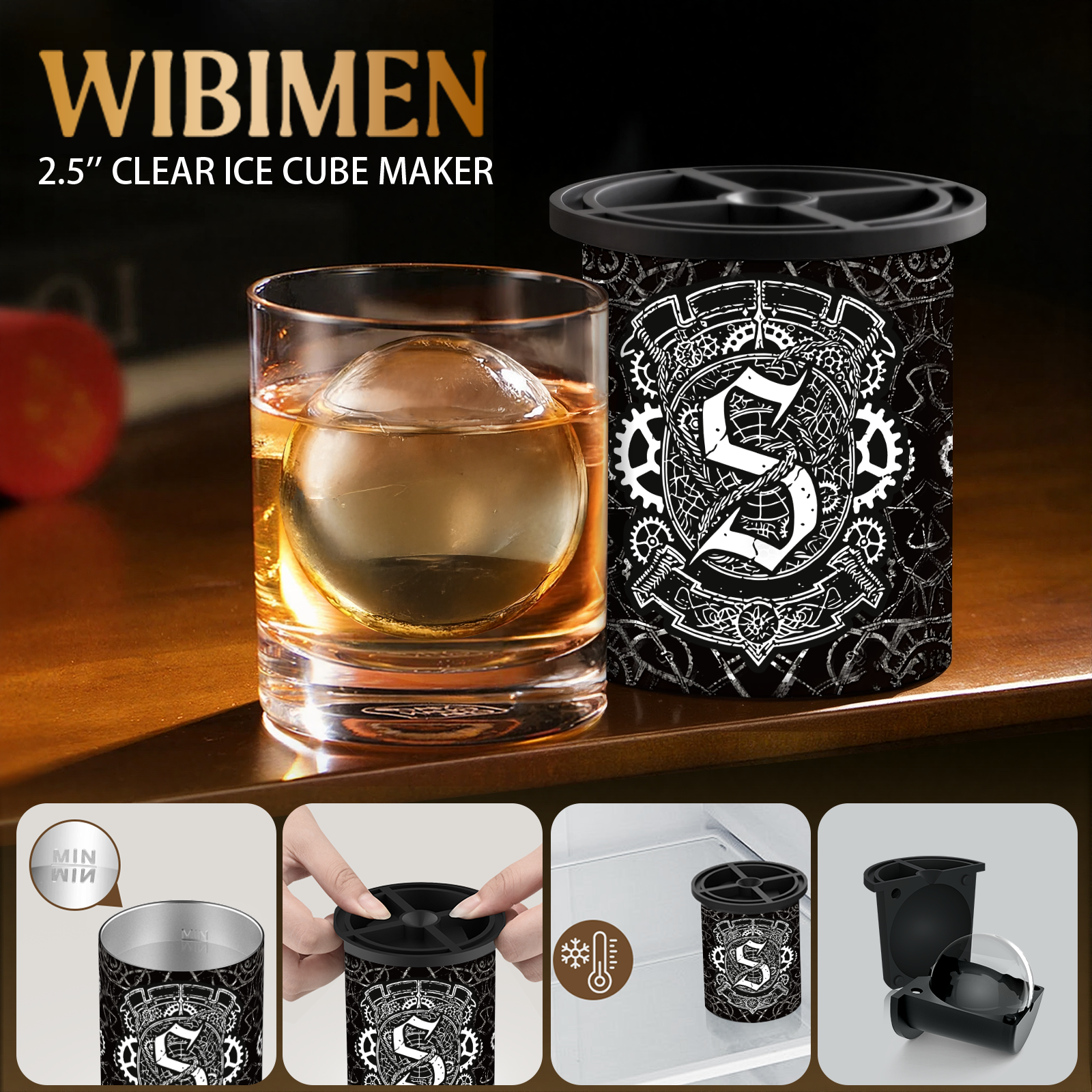 S  Initial Clear Ice Cube Maker - 2.5" Ball