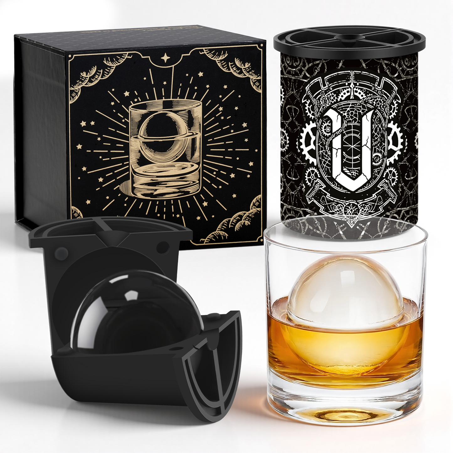 Clear Ice Cube Maker - 2.5" Ball - Initial U Gift Box - WIBIMEN