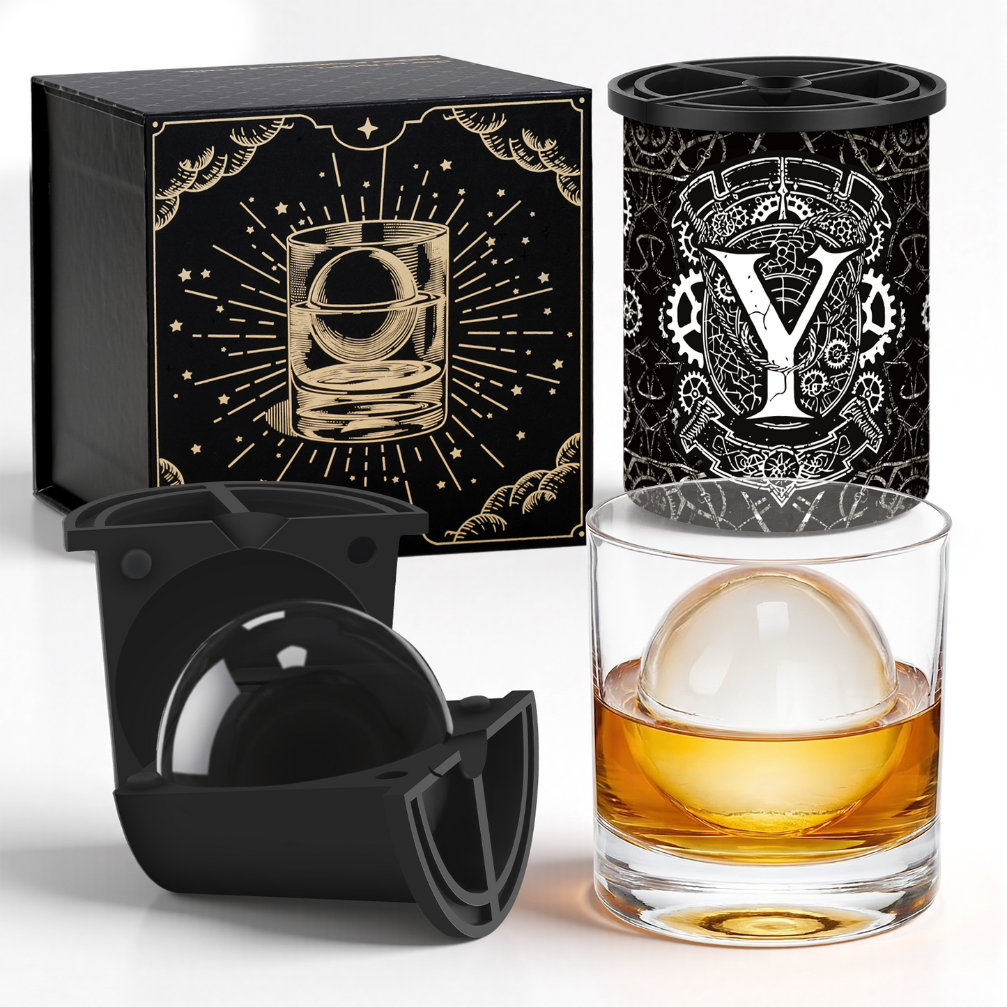 Clear Ice Cube Maker - 2.5" Ball - Initial Y Gift Box - WIBIMEN