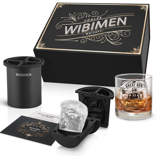 WIBIMEN Whiskey Ice Cubes Mold Set for Men, Dad, Husband, Men’s Gifts Set with Whiskey Glass, Clear Ice Cube Maker, and Greeting Card, Bourbon Gifts for Men，Old Fashioned Glass Set for Father
