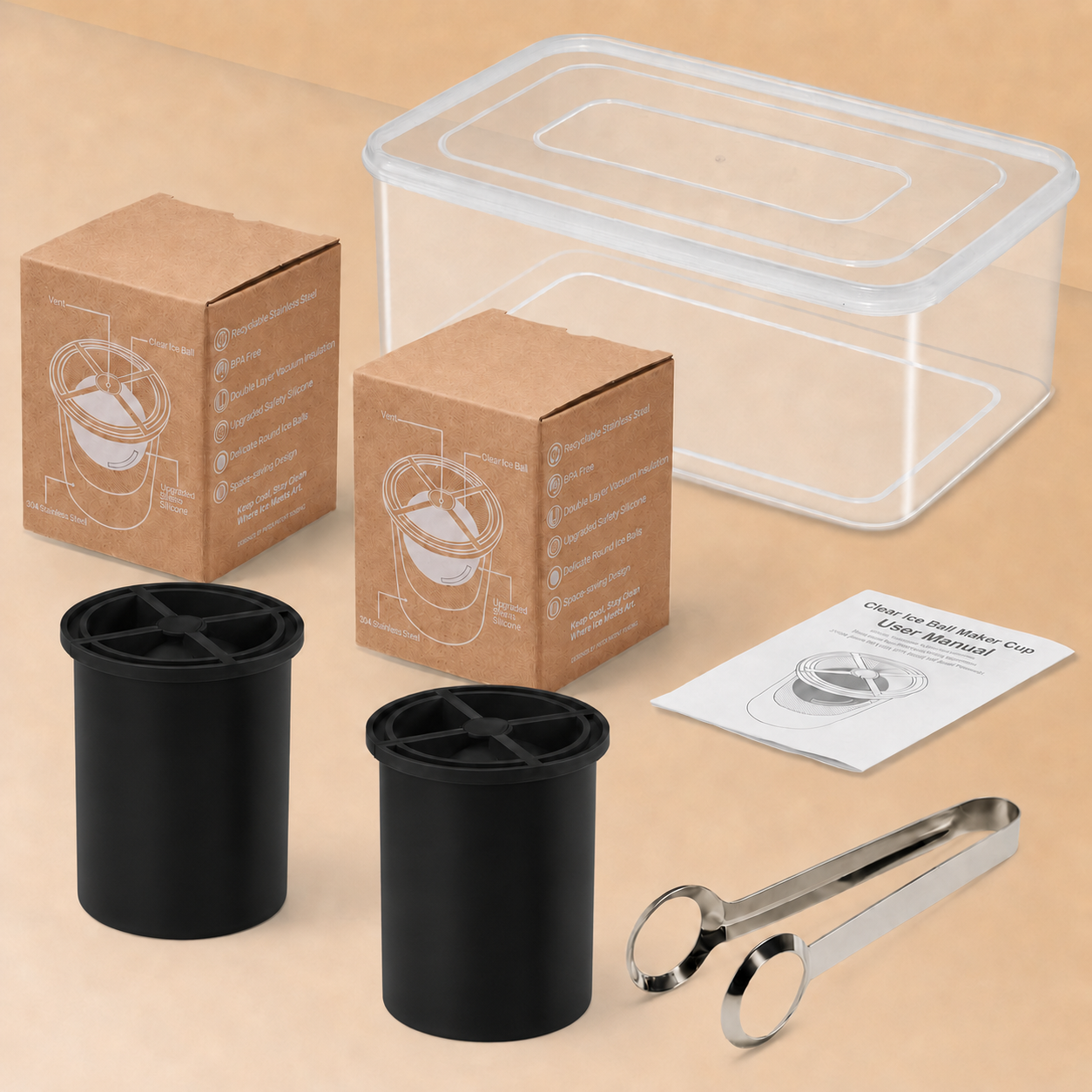 Clear Ice Cube Maker - 2.5" Ball - Black - WIBIMEN