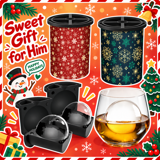 WIBIMEN red and green snowflake clear ice cube maker 2-pack with sphere molds and ice ball in a whiskey glass
