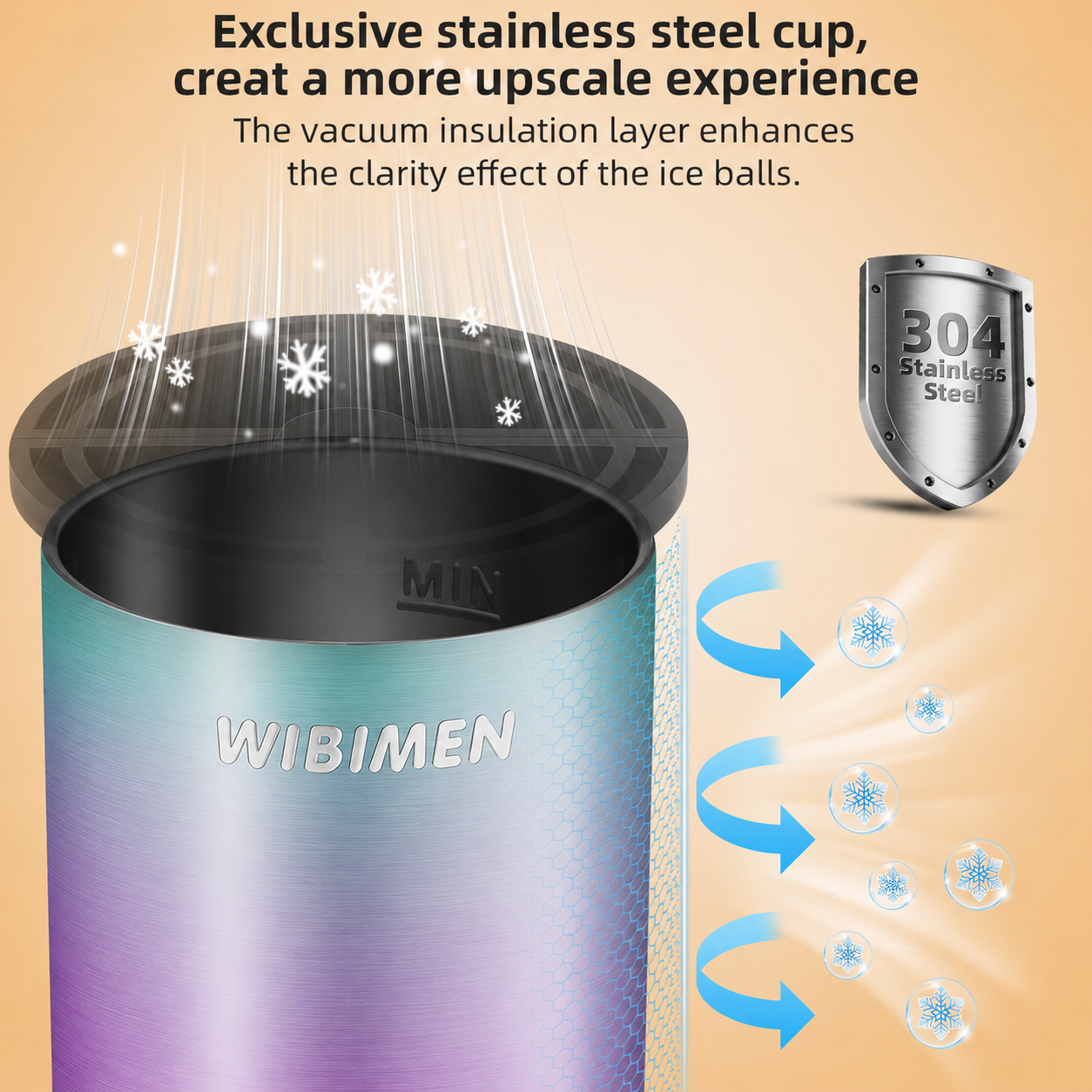 Clear Ice Cube Maker - 2.5" Ball - Blue Purple Gradient - WIBIMEN