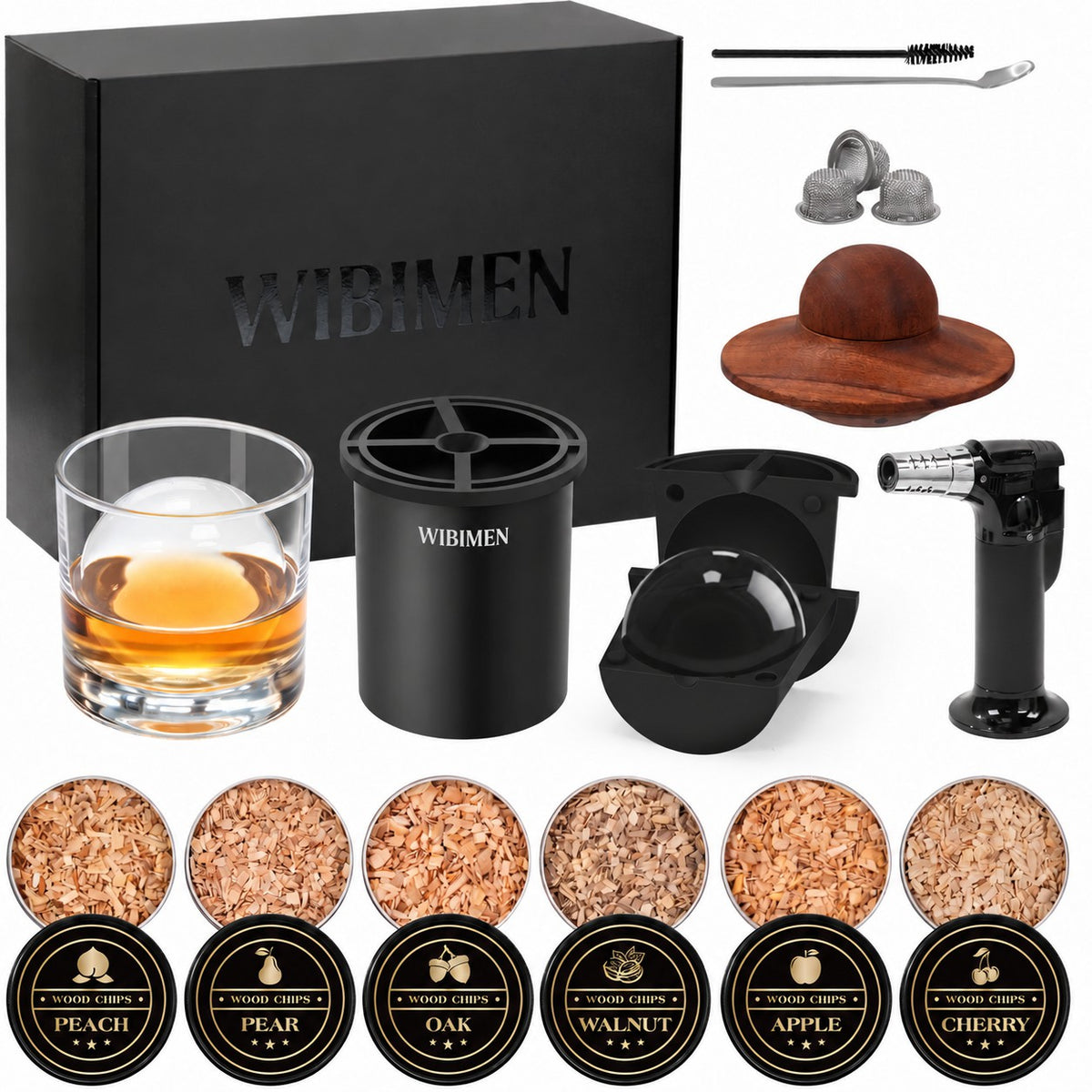 Whiskey Smoker Kit - Ice Maker & Glass - Pure Black
