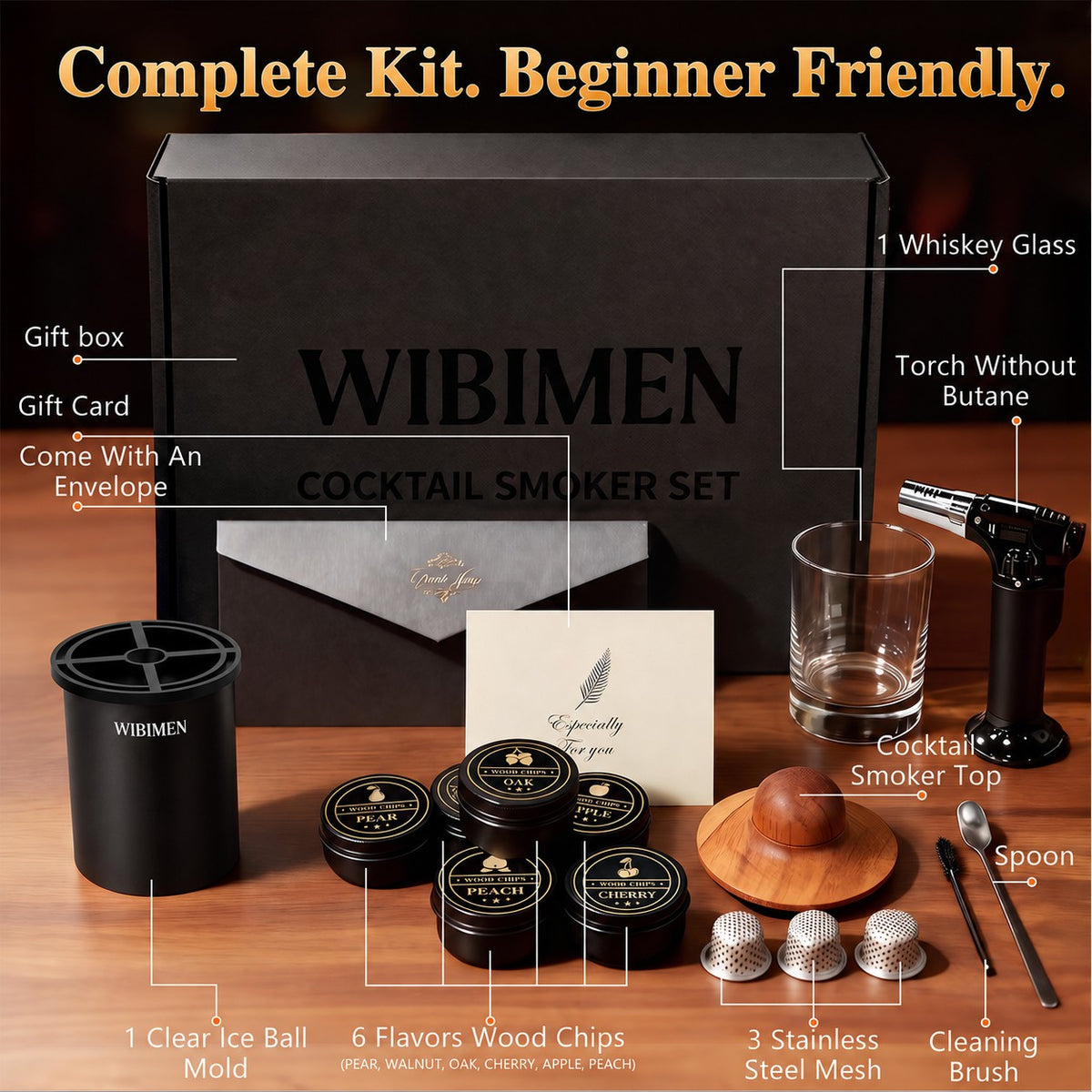 Whiskey Smoker Kit - Ice Maker & Glass - Pure Black