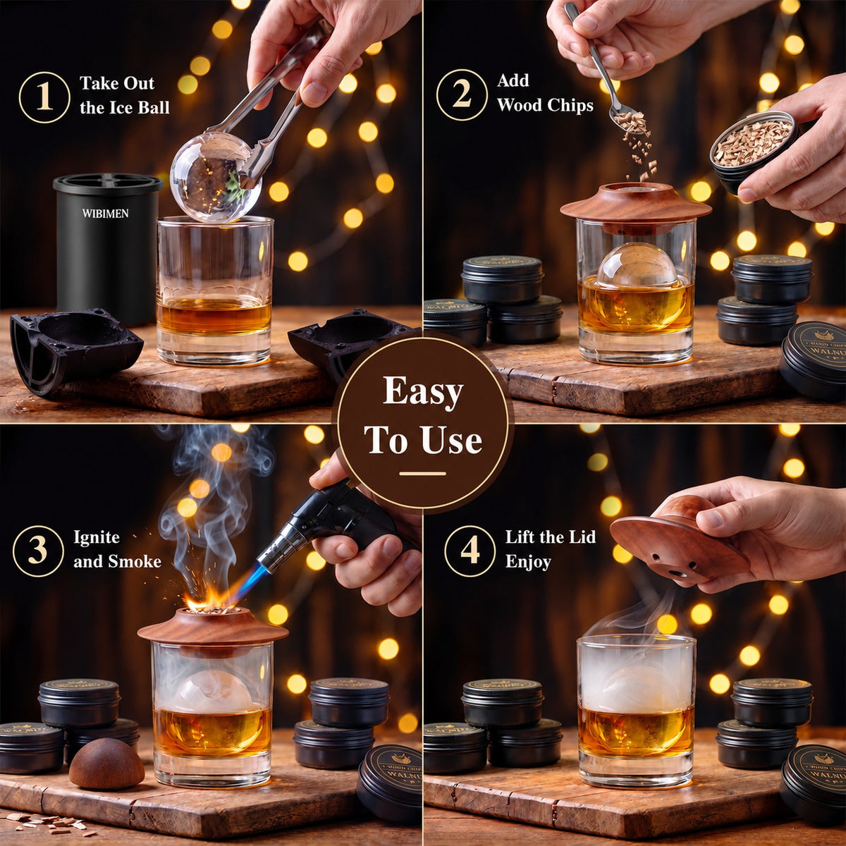 Whiskey Smoker Kit - Ice Maker & Glass - Pure Black