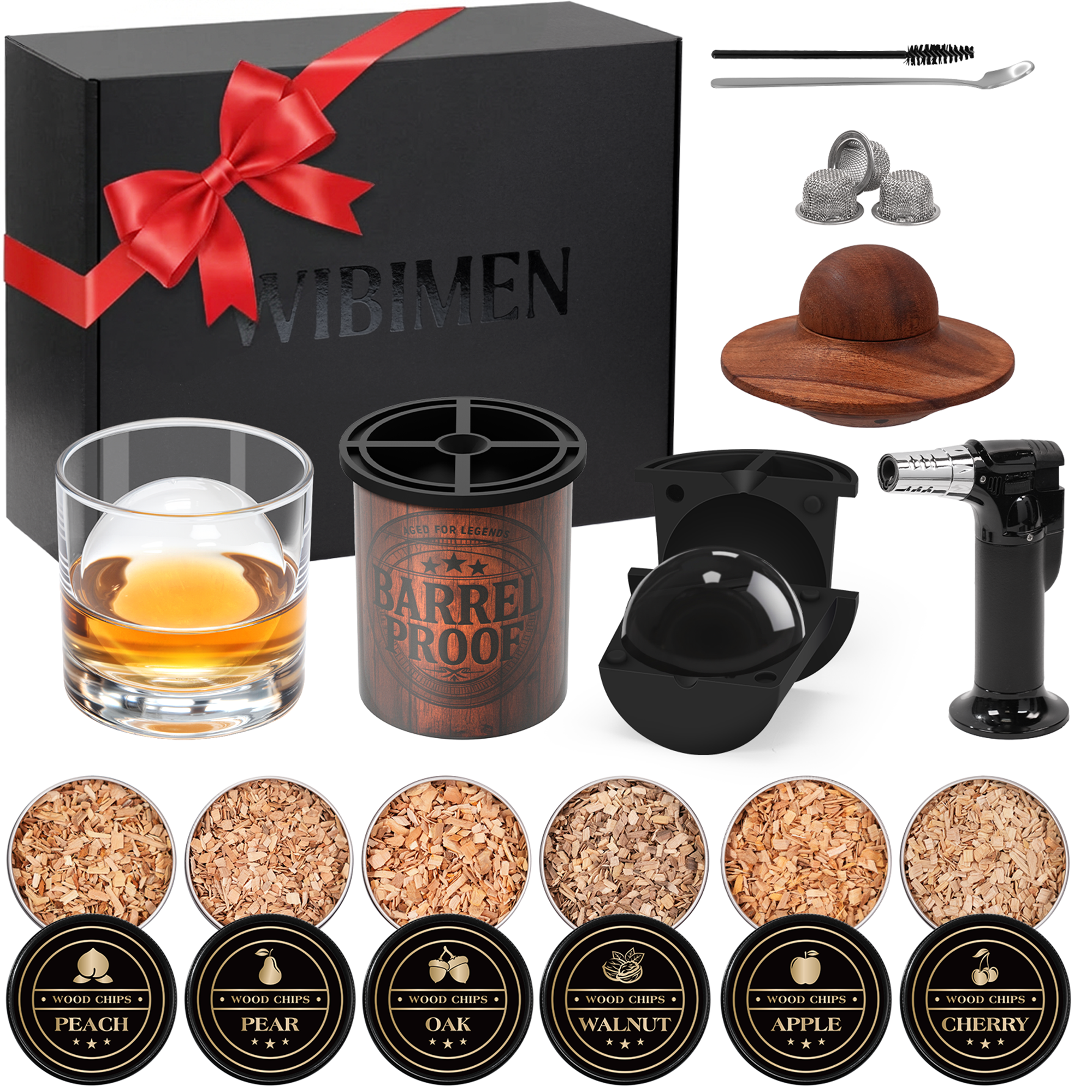 Whiskey Smoker Kit - Wooden Barrel - Ice Mold & Glass