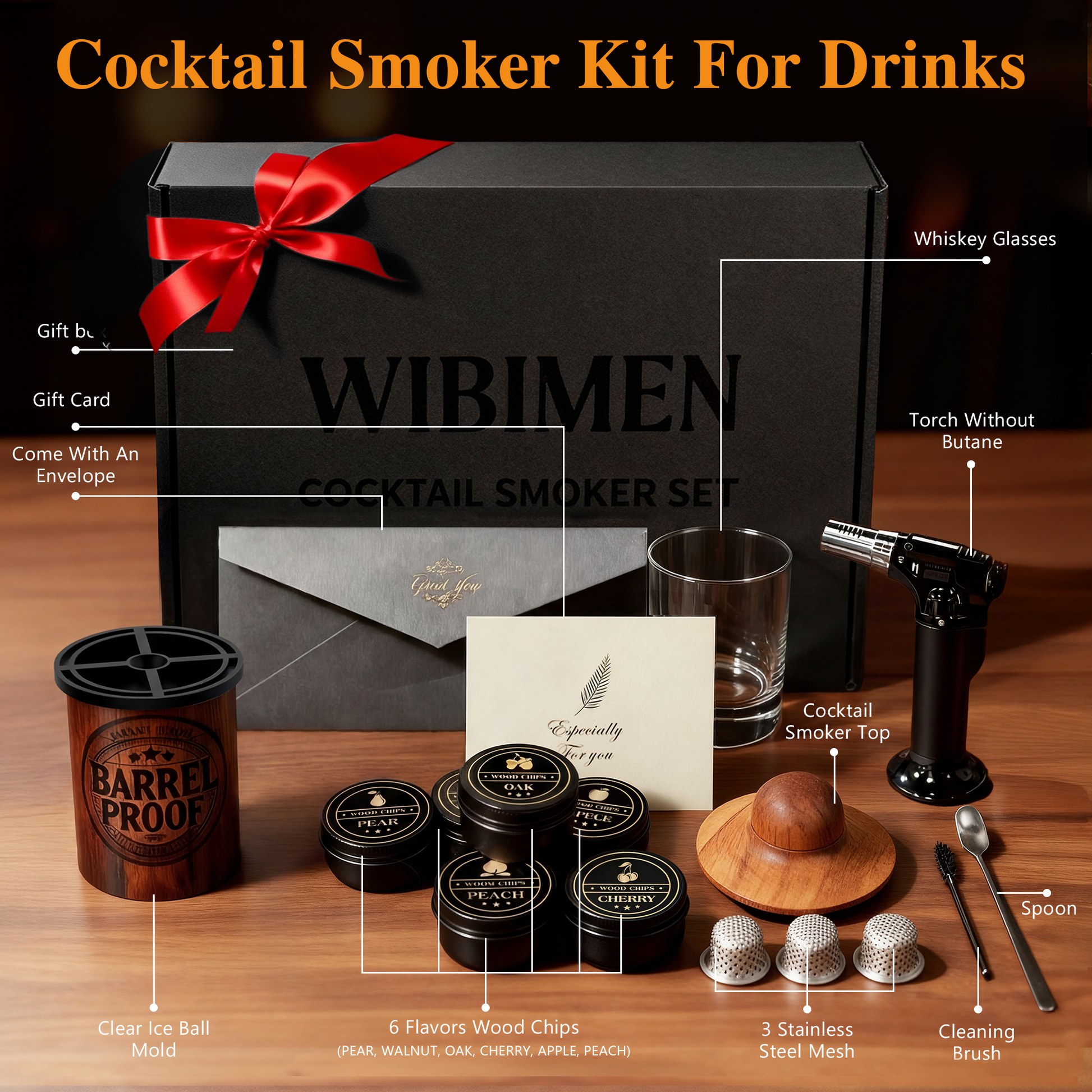 Whiskey Smoker Kit - Ice Maker & Glass - Wood Barrel - WIBIMEN
