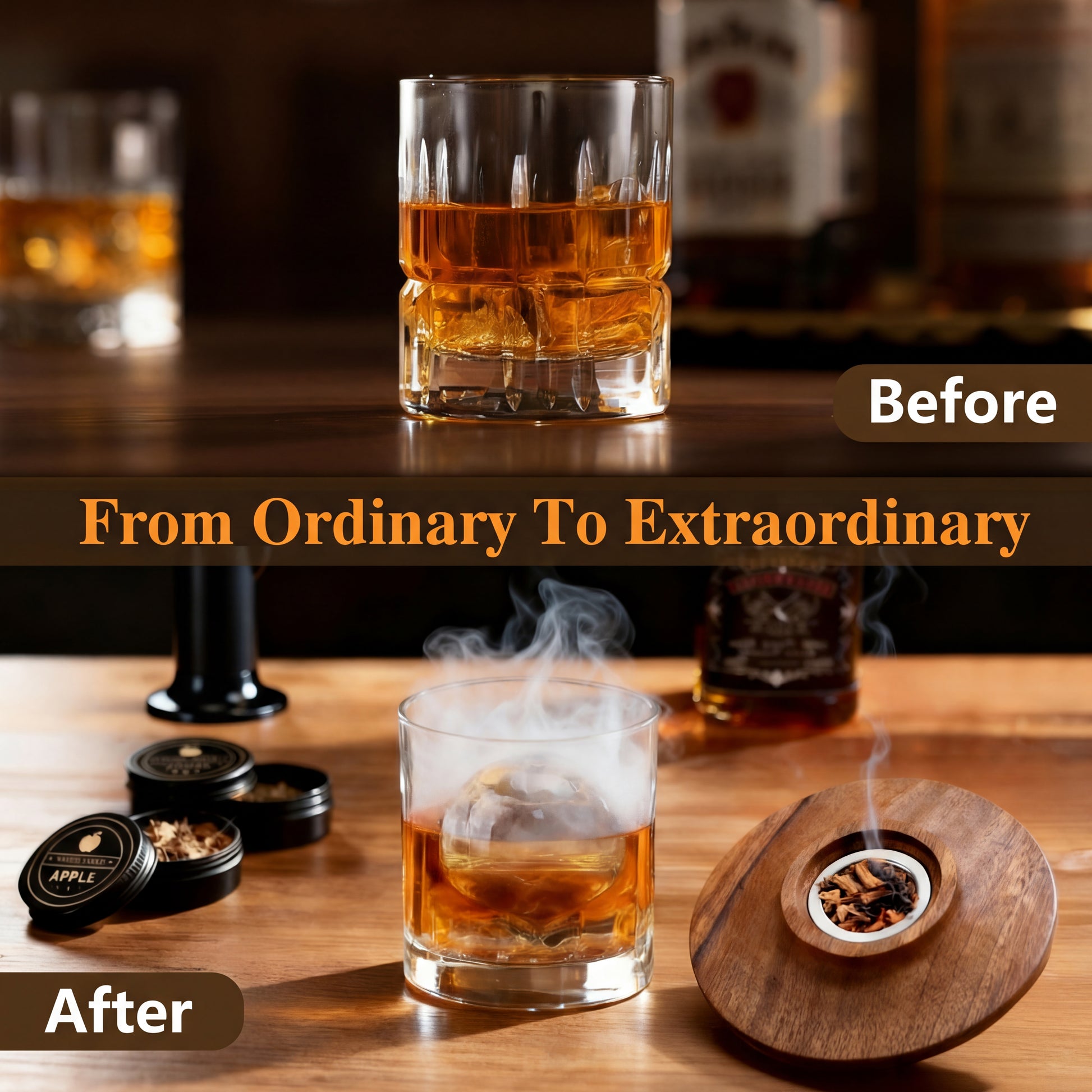 Whiskey Smoker Kit - Ice Maker & Glass - Wood Barrel - WIBIMEN