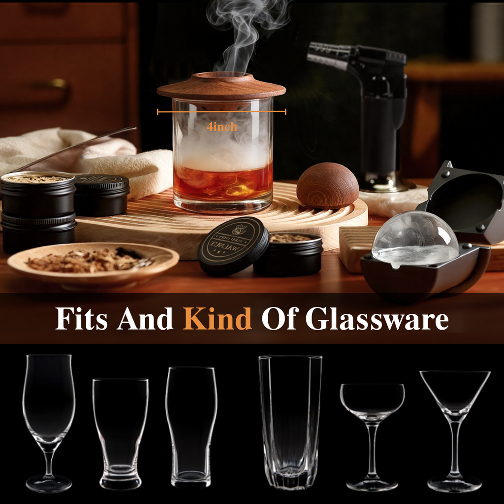 Whiskey Smoker Kit - Wooden Barrel - Ice Molds & Glasses