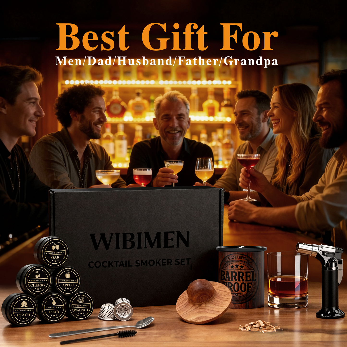 Whiskey Smoker Kit - 2 Ice Makers & Glasses - Wood Barrel - WIBIMEN