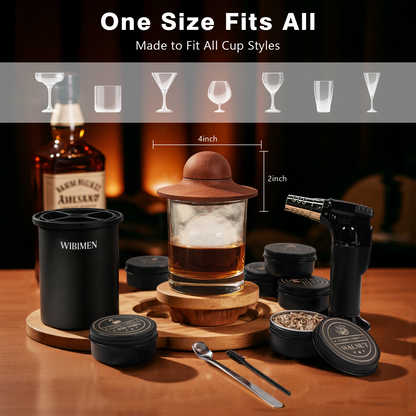 Whiskey Smoker Kit - 2 Ice Makers & Glasses - Pure Black - WIBIMEN