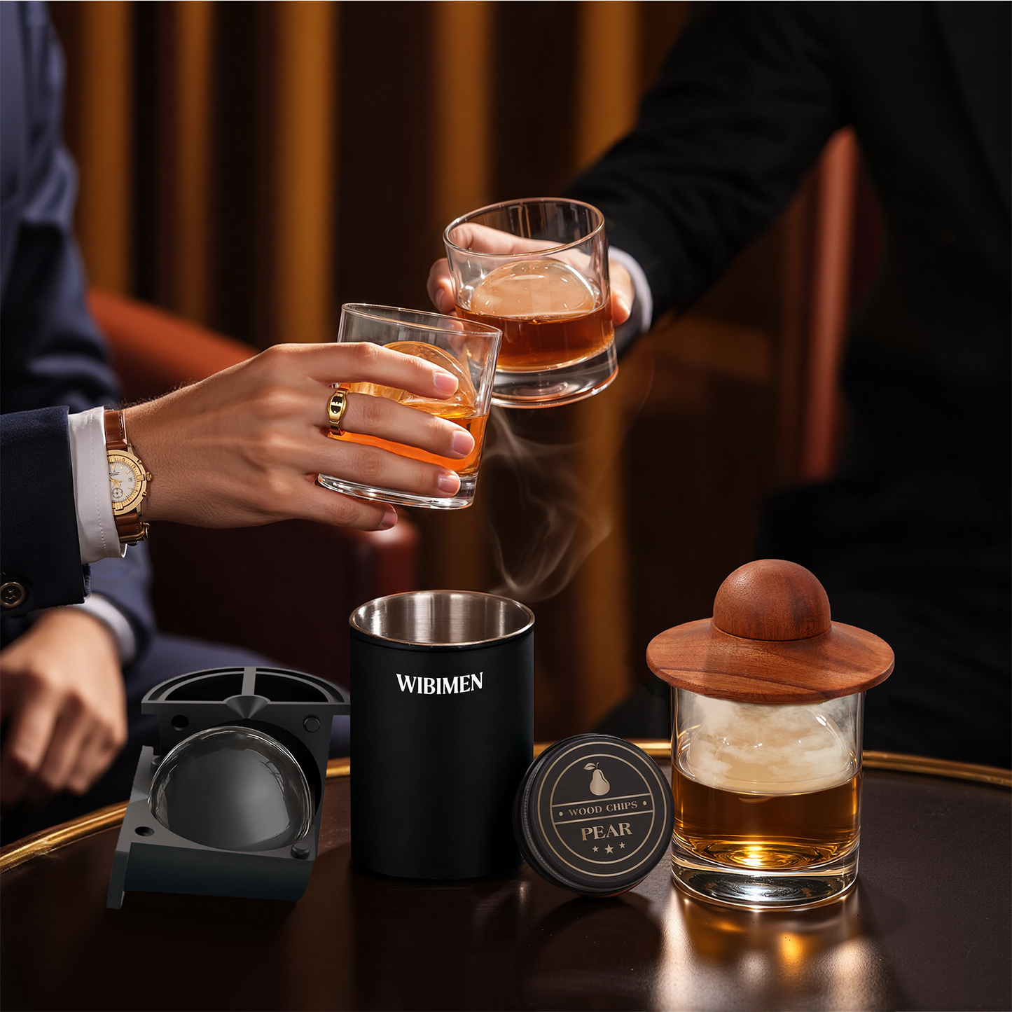 Whiskey Smoker Kit - 2 Ice Makers & Glasses - Pure Black - WIBIMEN