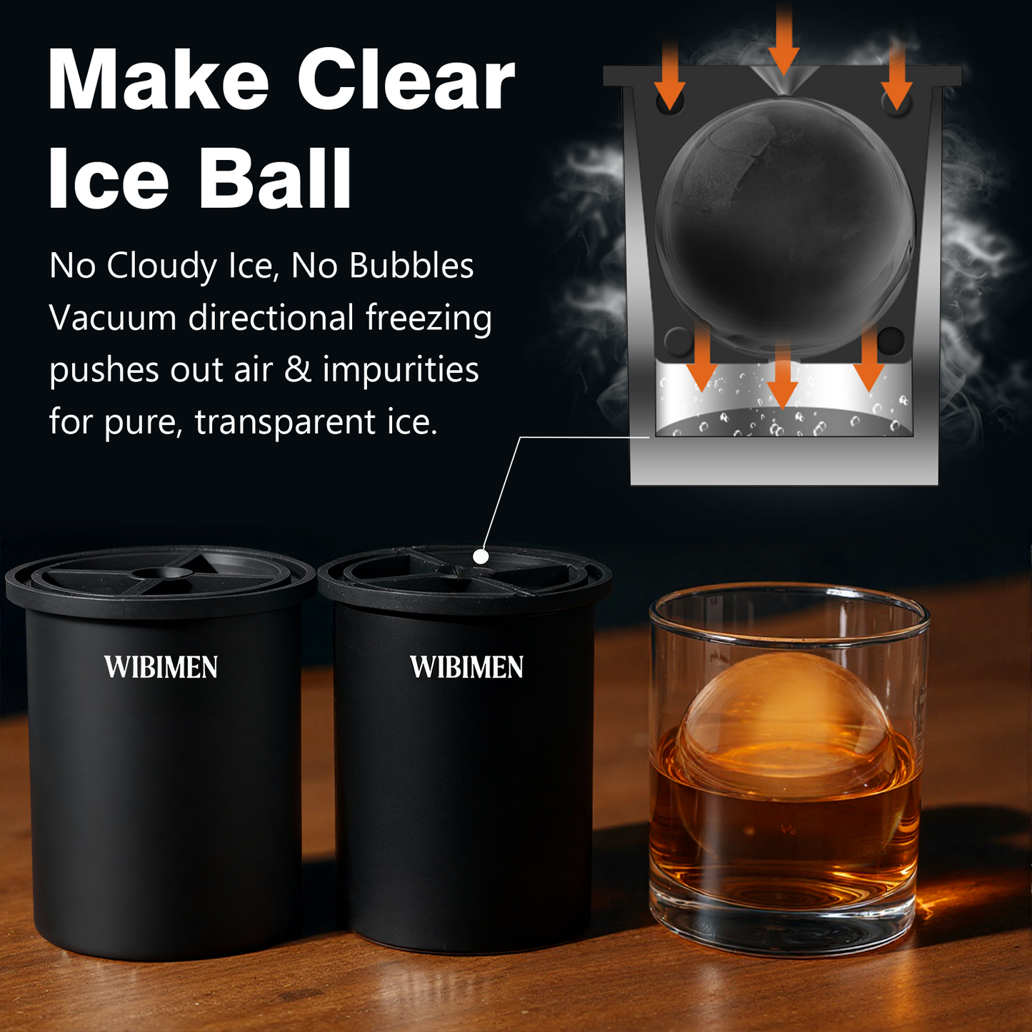 Whiskey Smoker Kit - 2 Ice Makers & Glasses - Pure Black - WIBIMEN