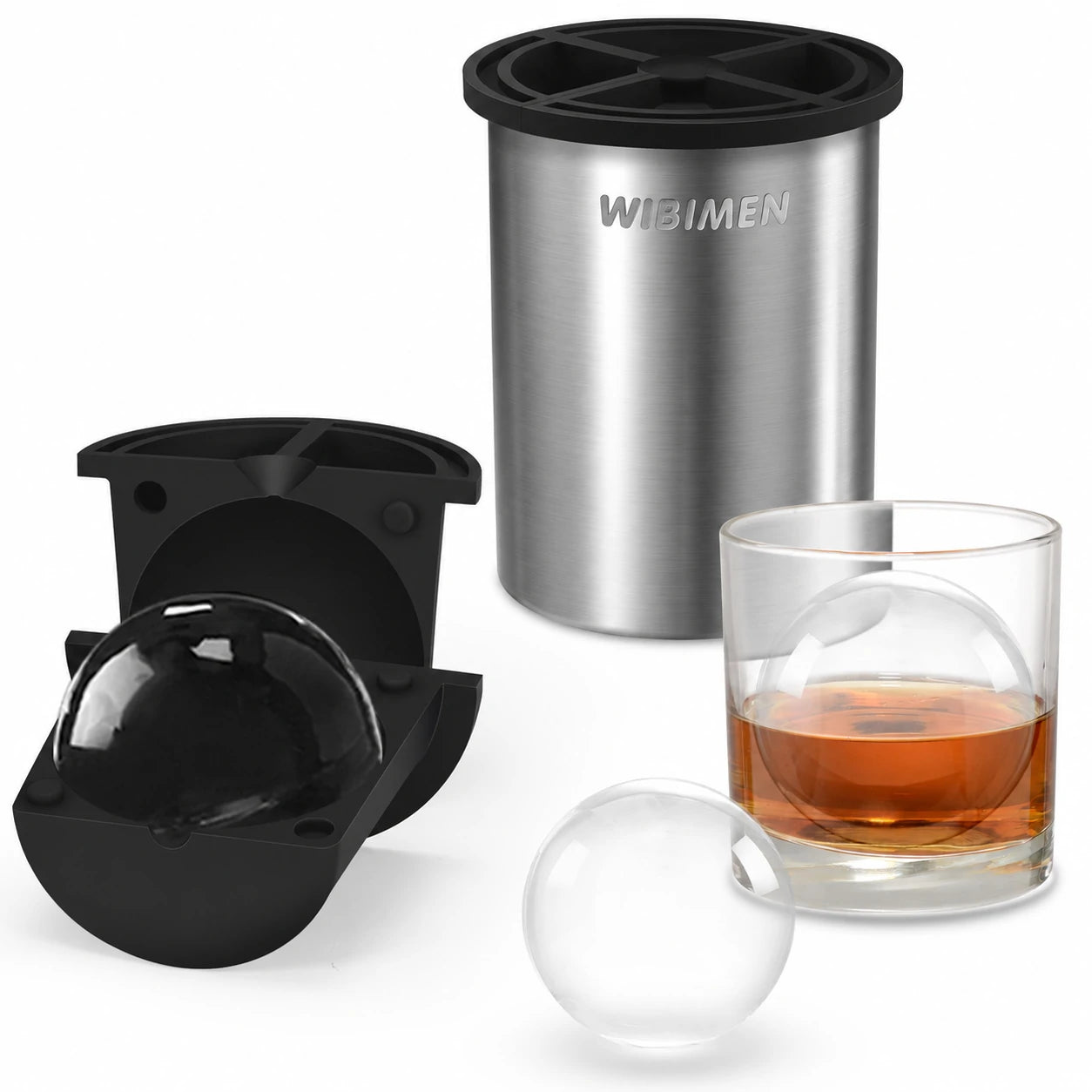 Clear Ice Cube Maker - 2.5" Ball - Stainless Steel - WIBIMEN