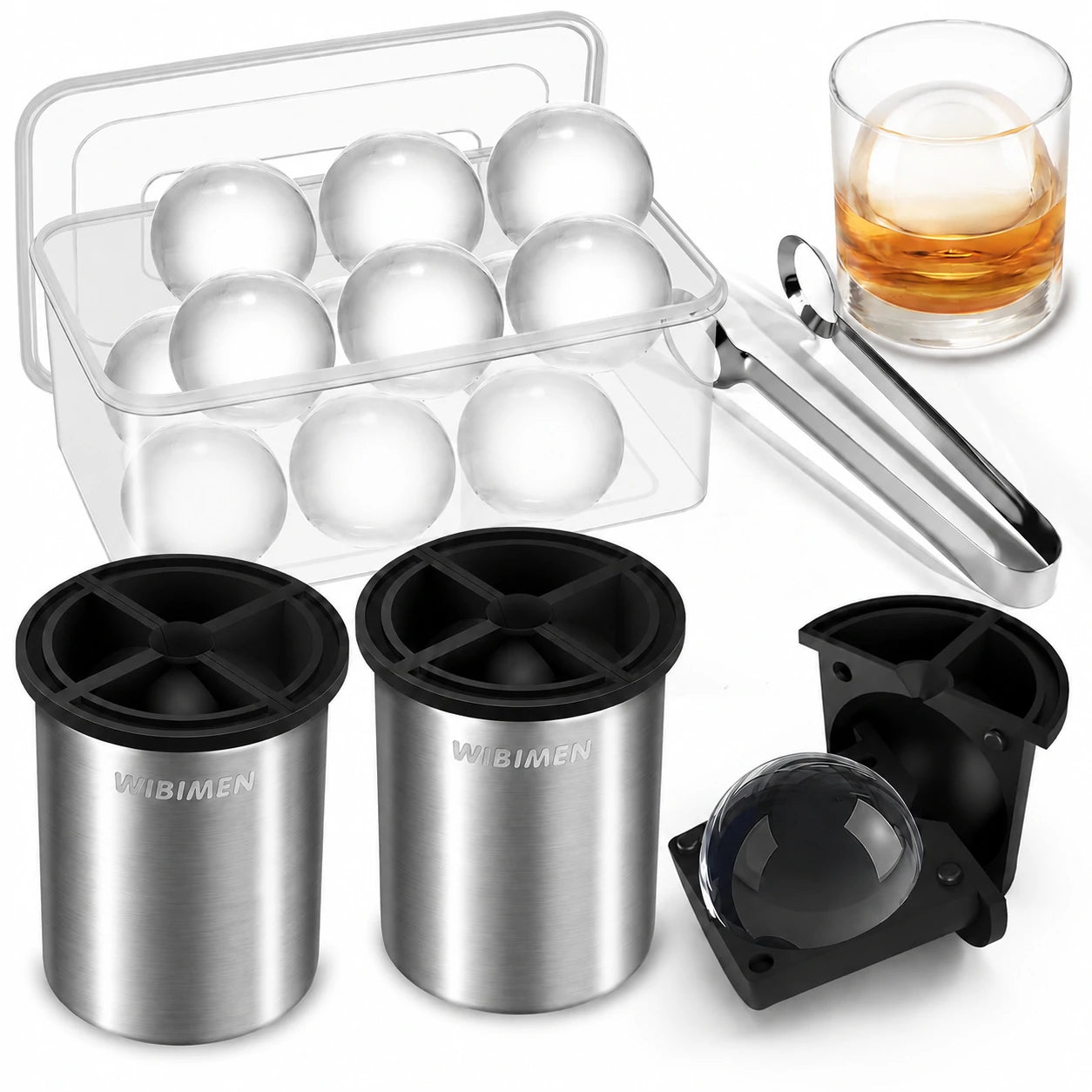 Clear Ice Cube Maker - 2.5" Ball - Stainless Steel - WIBIMEN