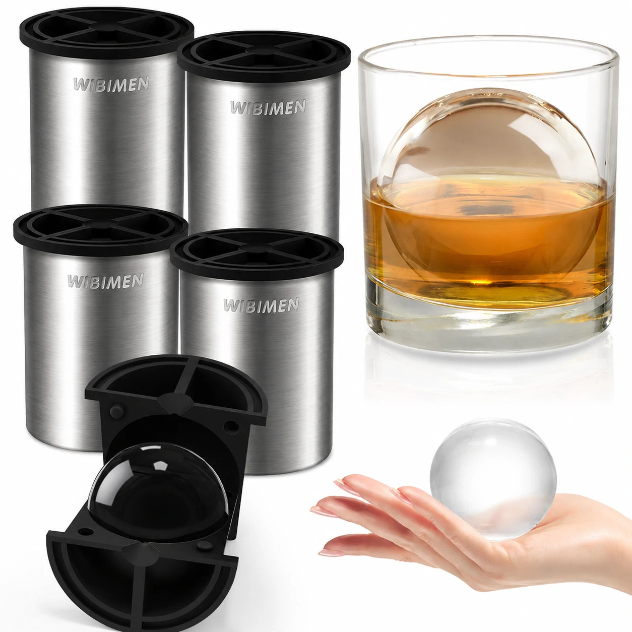 Clear Ice Cube Maker - 2.5" Ball - Stainless Steel - WIBIMEN