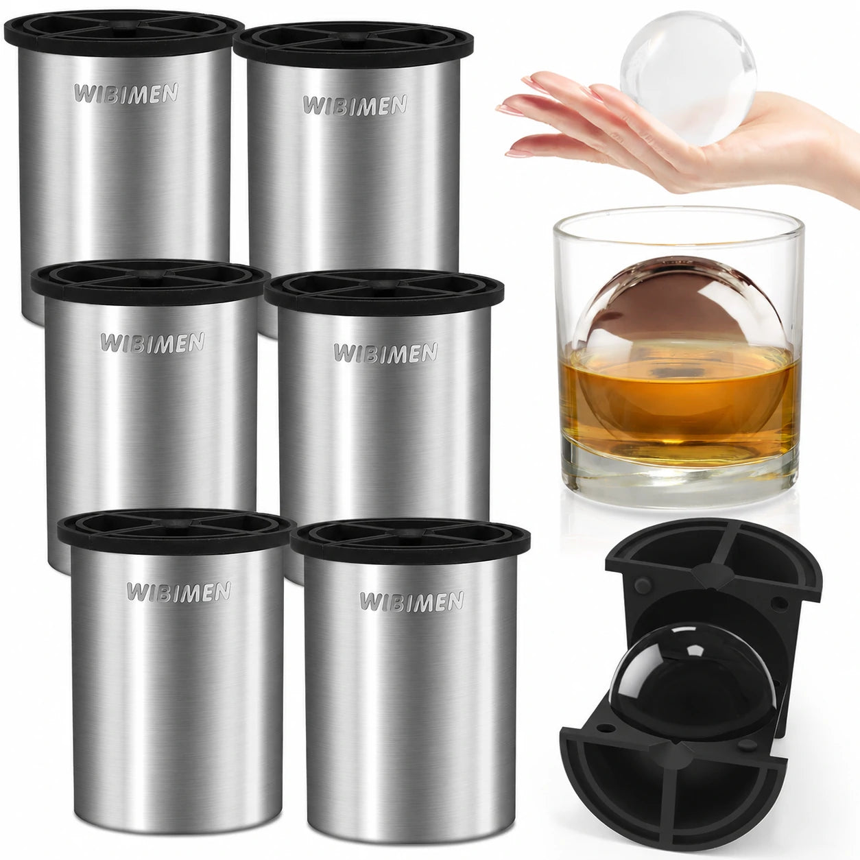 Clear Ice Cube Maker - 2.5" Ball - Stainless Steel - WIBIMEN