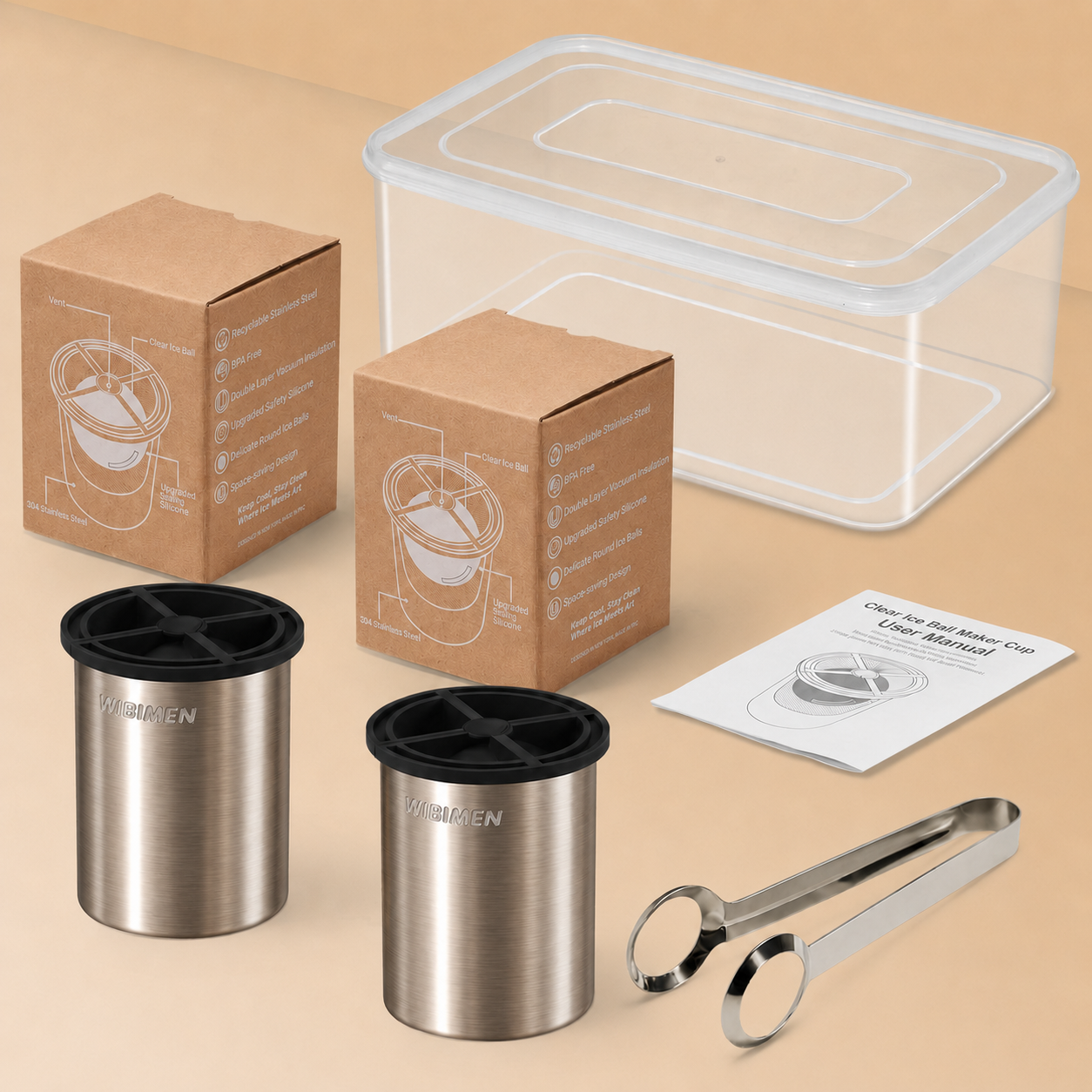 Clear Ice Cube Maker - 2.5" Ball - Stainless Steel - WIBIMEN