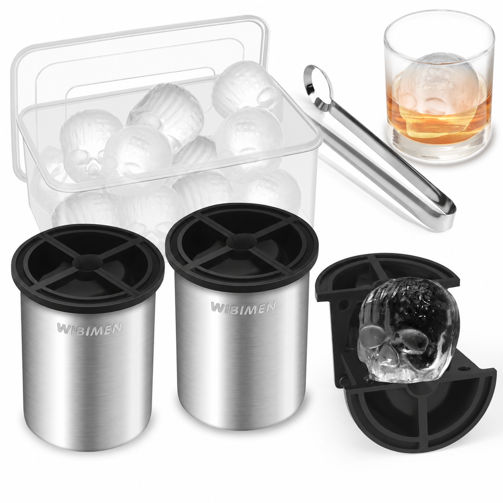 Clear Ice Cube Maker - Stainless Steel - 2" Skull