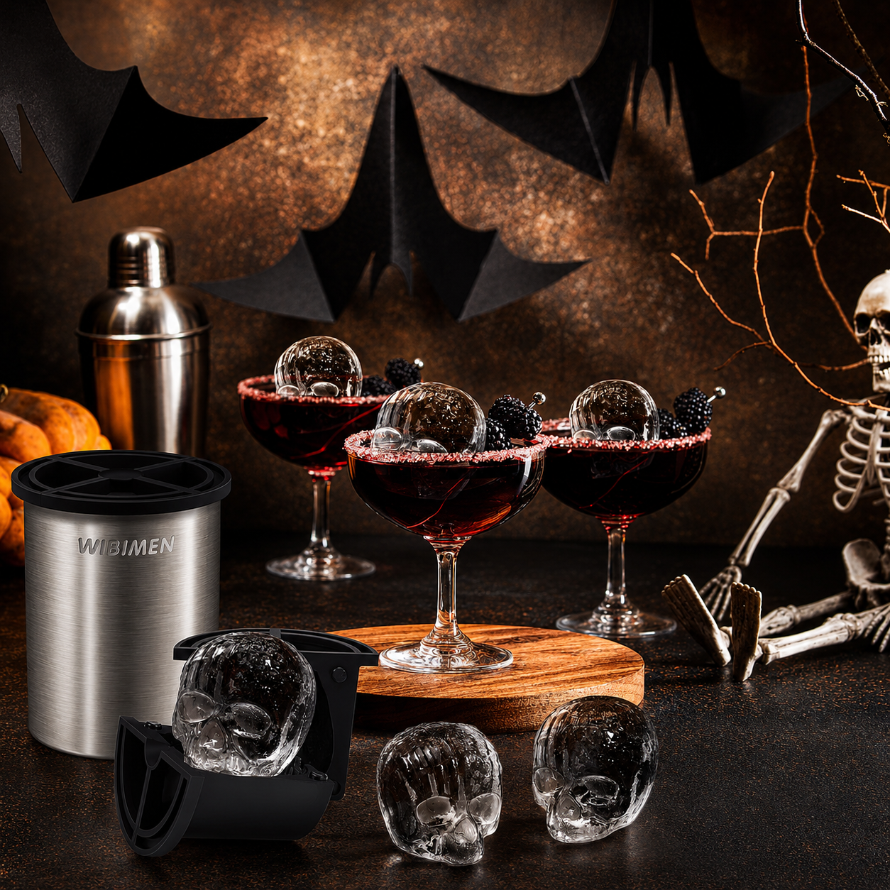 Clear Ice Cube Maker - Stainless Steel - 2" Skull